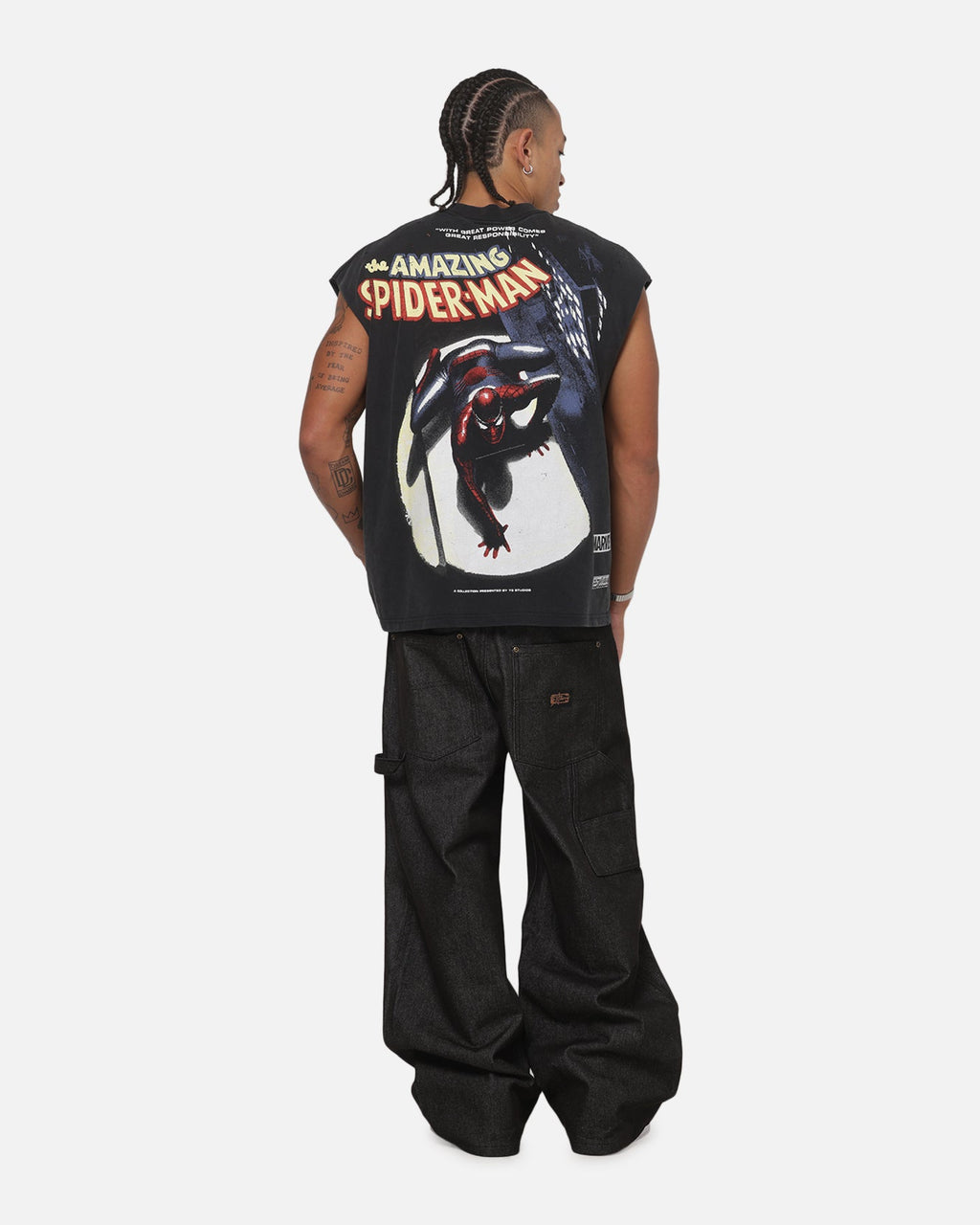 73Studio Official 73Studio Marvel Spotlight Muscle T-Shirt Black Acidwash