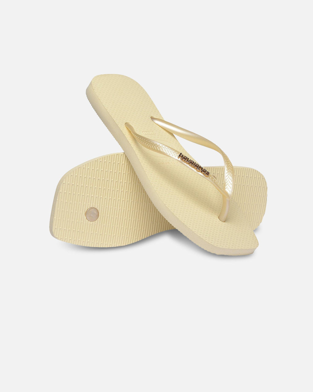 Havaianas Classic Havaianas Women's Square Toe Logo Metallic Thongs Butter