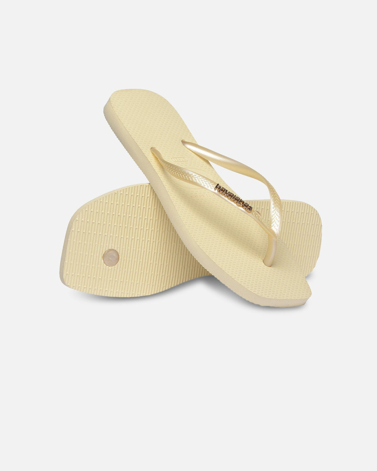 Havaianas Classic Havaianas Women's Square Toe Logo Metallic Thongs Butter