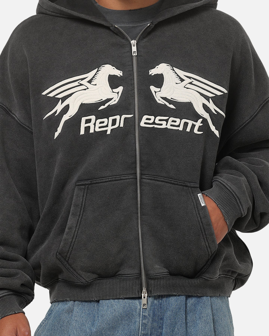 REPRESENT Represent Pegasus Zip Through Hoodie Vintage Grey