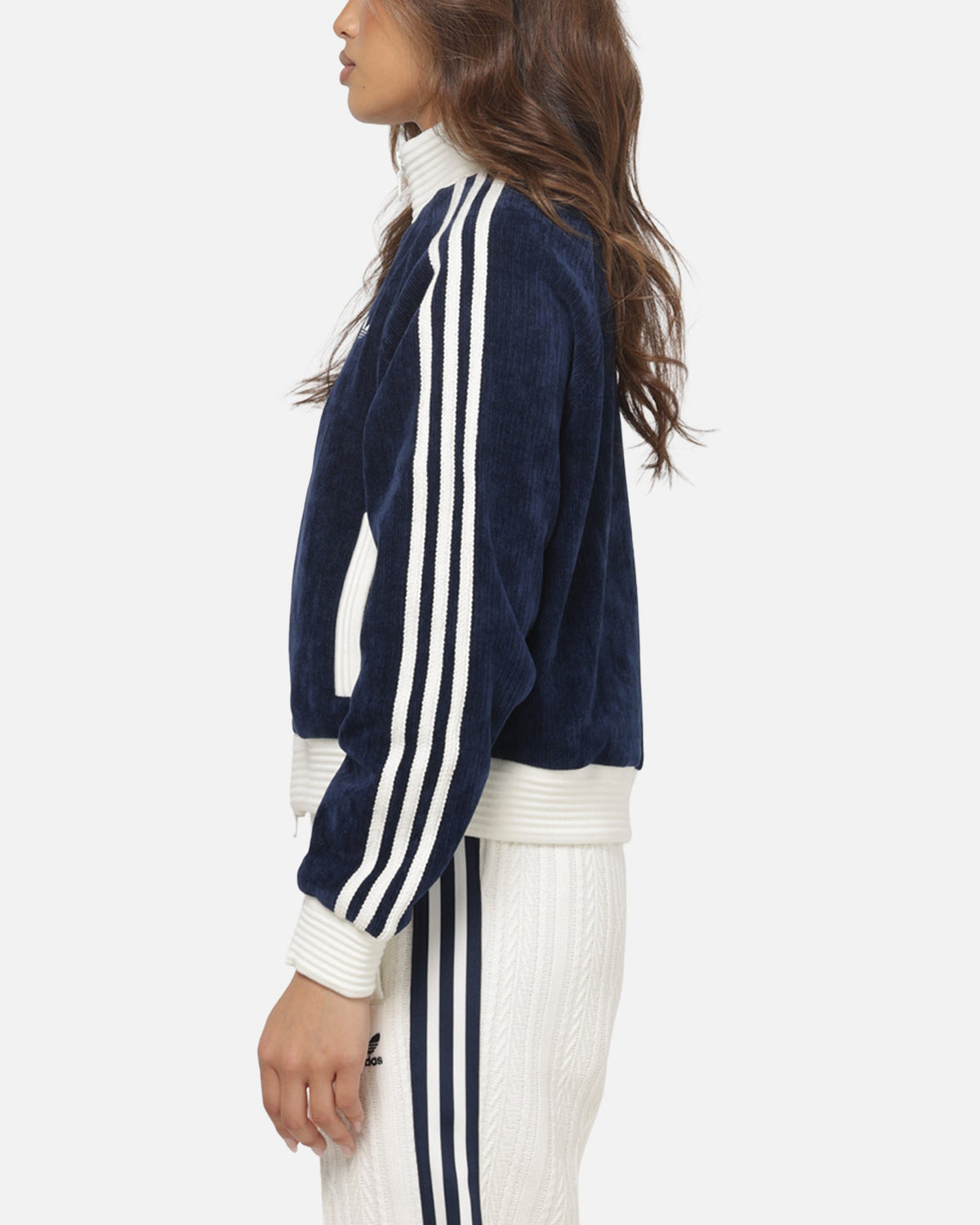 ADIDAS Adidas Women's Velour Knit Track Top Navy/Off White