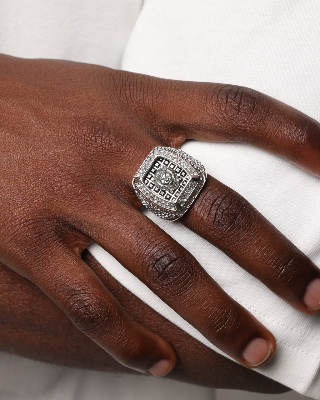 GUESS MAINLINE Authentic Guess Mainline 14mm Lion Pave Signet Ring Silver