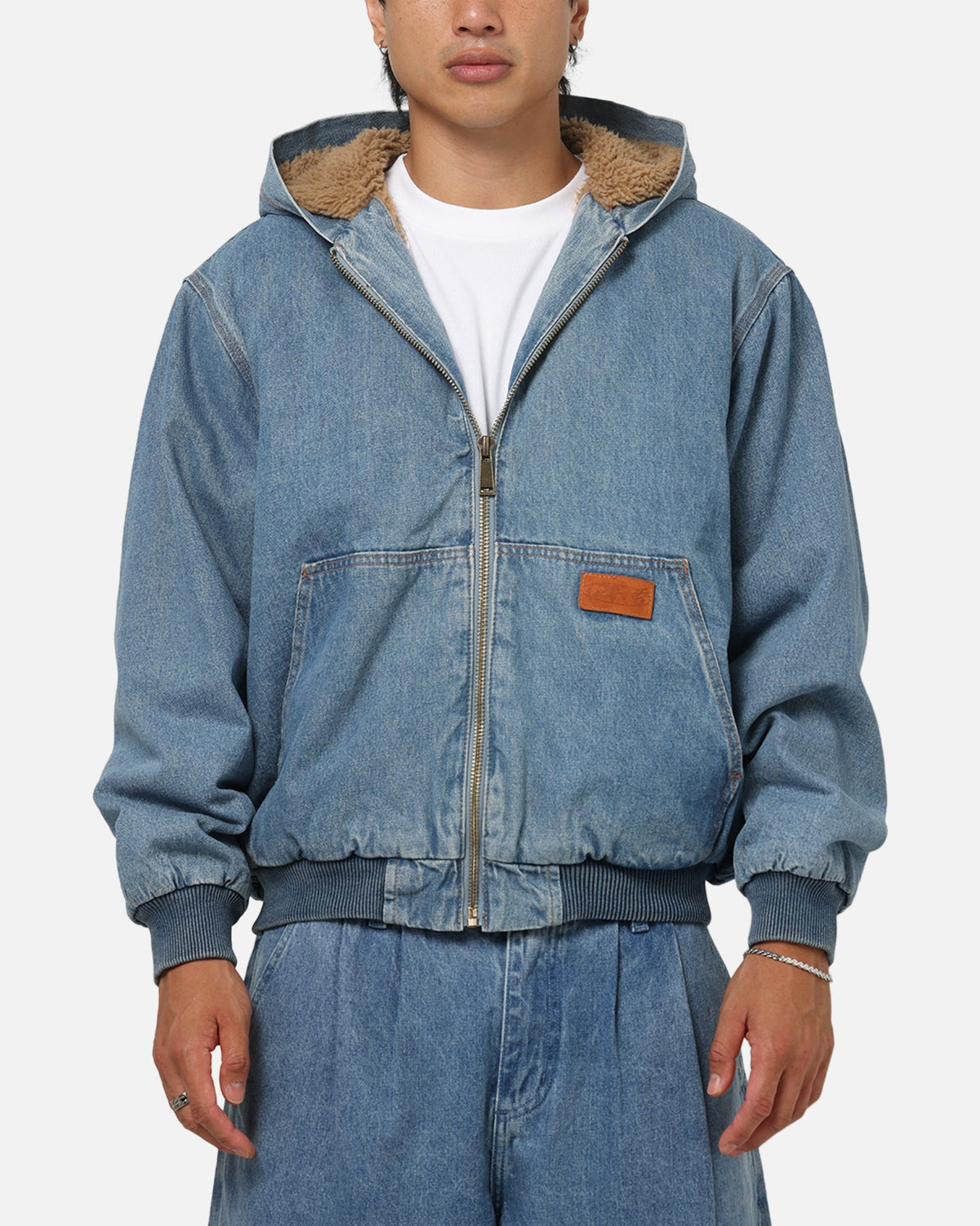 CARRE Carre Sherpa Lined Zip Hoodie Mid Blue Denim