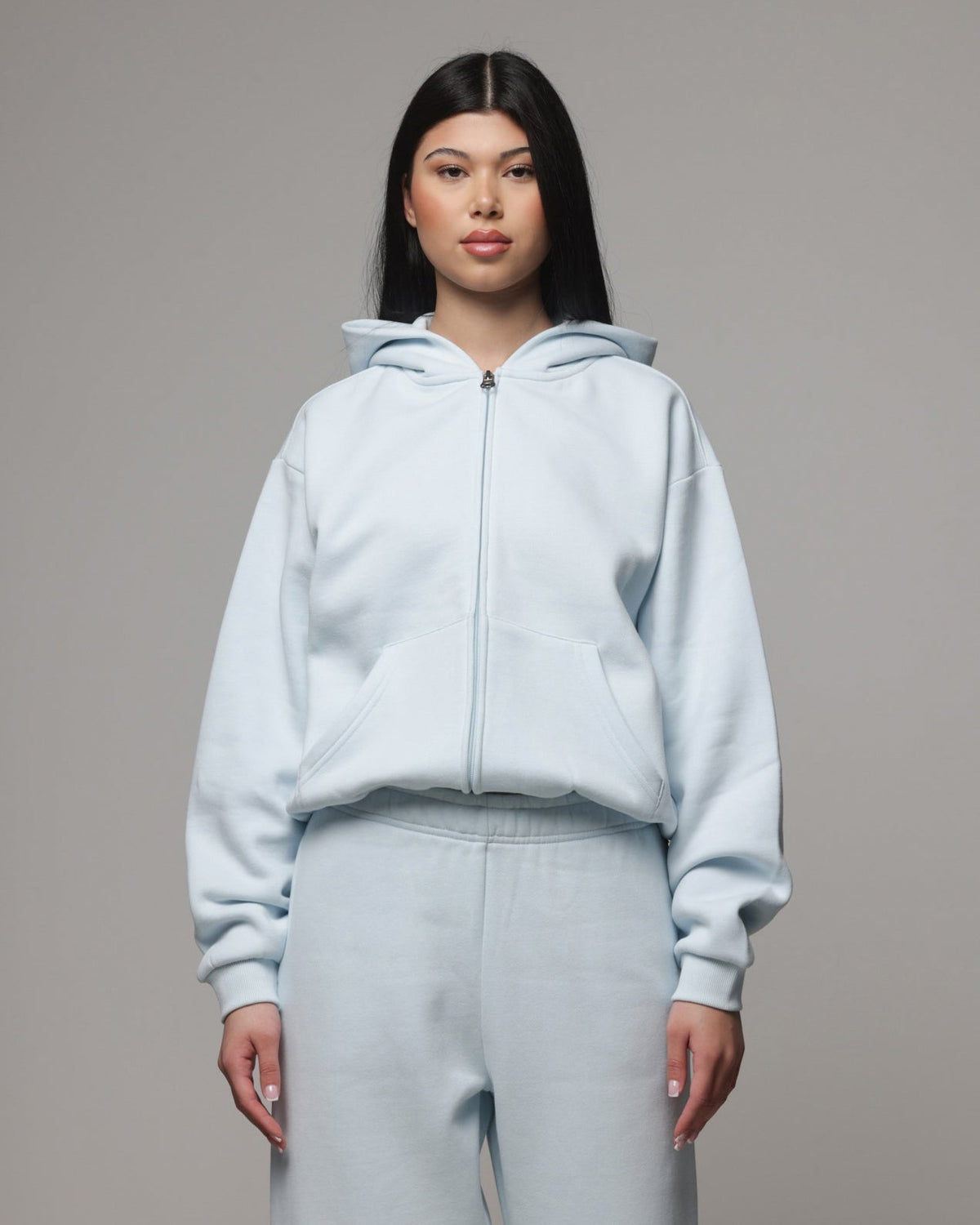 AMERICAN THRIFT American Thrift Women's Classic Zip Hoodie Light Blue