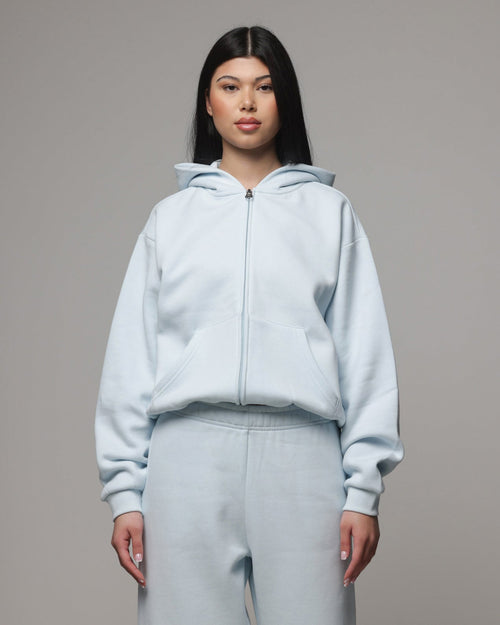 AMERICAN THRIFT American Thrift Women's Classic Zip Hoodie Light Blue