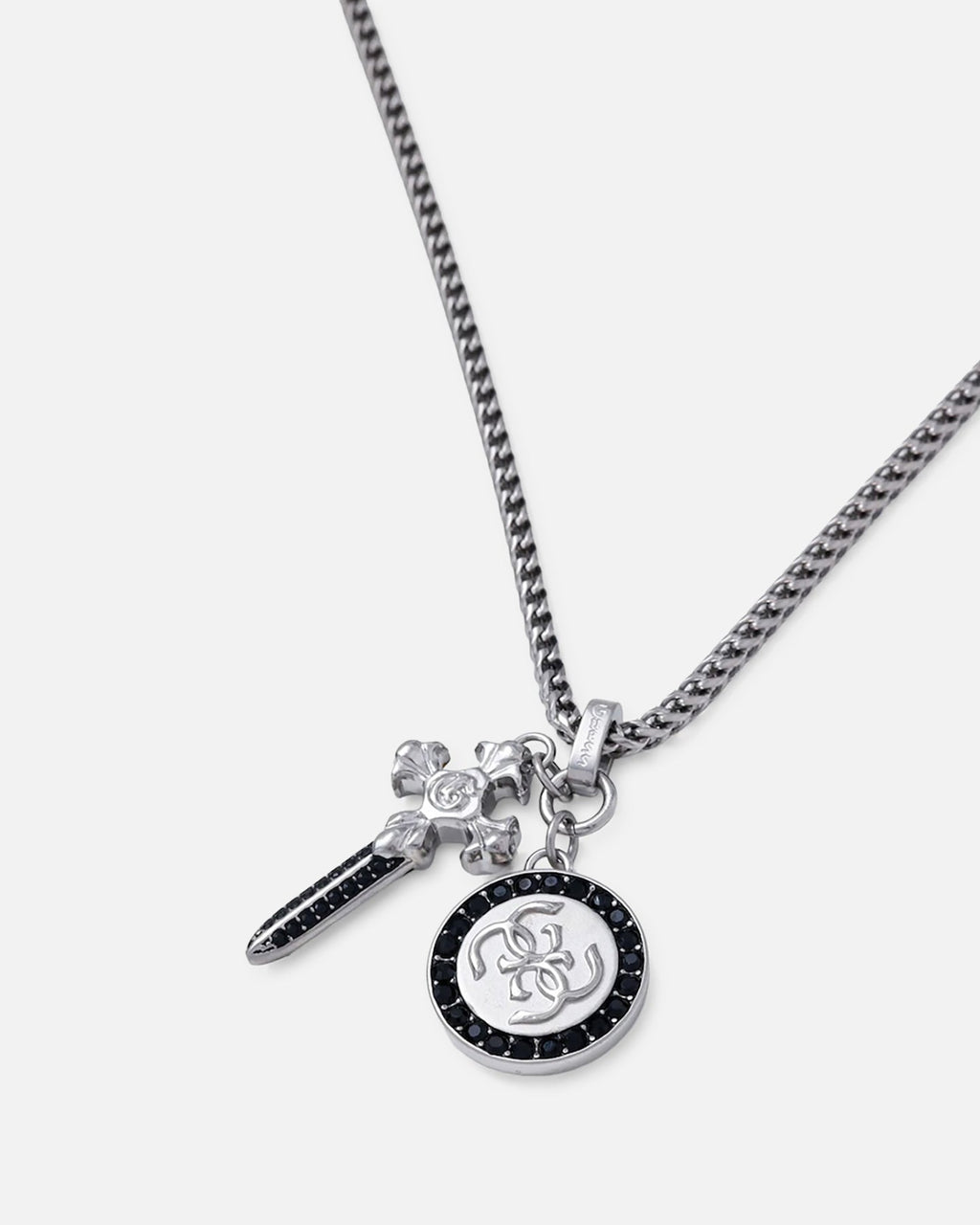 GUESS MAINLINE Official Guess Mainline Rebel Knight 26" 4G Coin And Dagger Necklace Silver