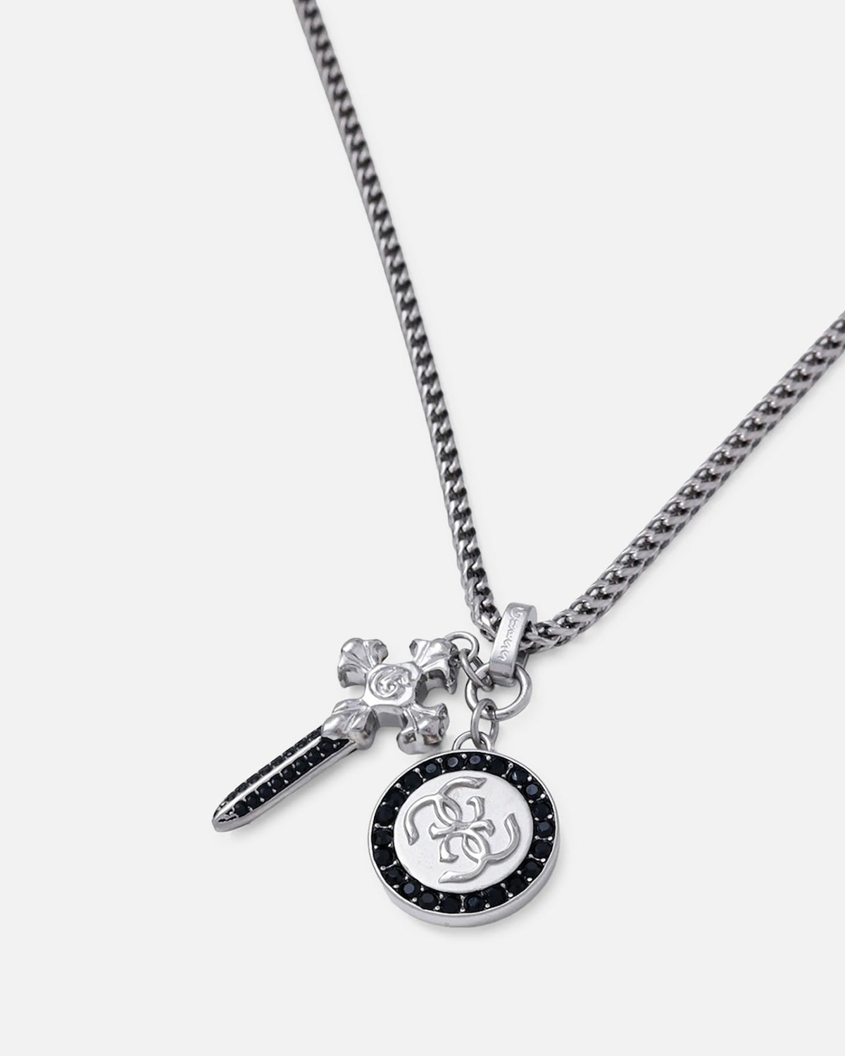 GUESS MAINLINE Official Guess Mainline Rebel Knight 26" 4G Coin And Dagger Necklace Silver