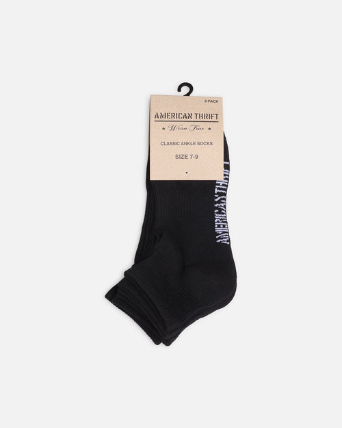 AMERICAN THRIFT American Thrift Classic Ankle Socks 3 Pack Black