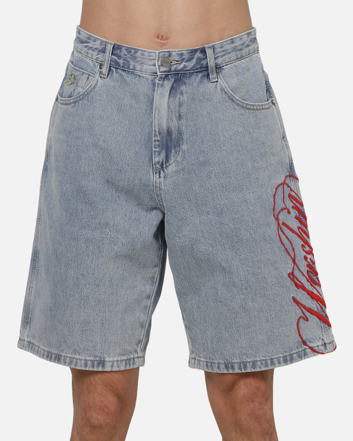 WORSHIP Worship Scripted Big Dawg Jean Shorts Worn Blue