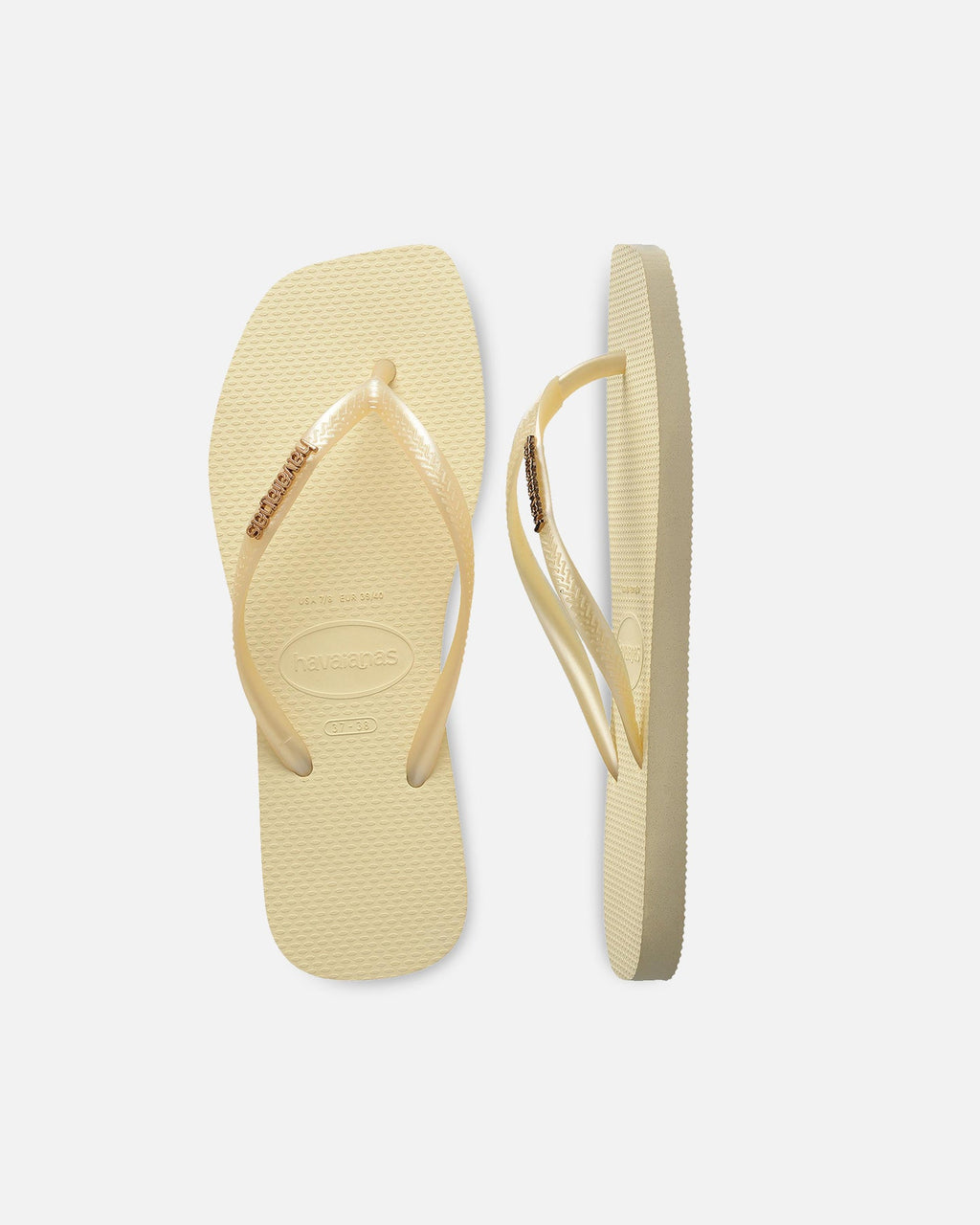 Havaianas Classic Havaianas Women's Square Toe Logo Metallic Thongs Butter