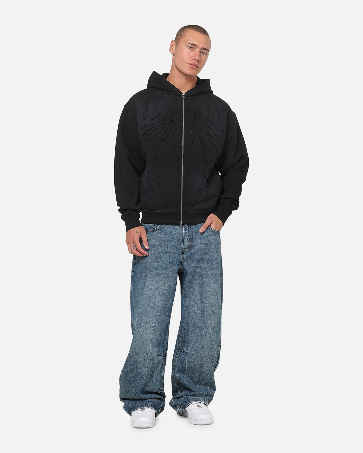 73Studio 73Studio Marvel Spider-Man Battle Torn Zip Hoodie Washed Black