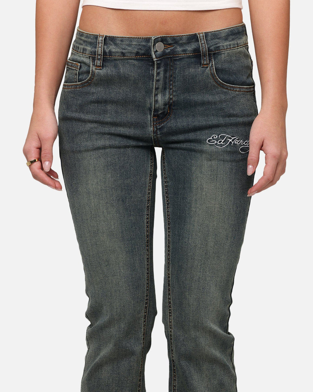 ED HARDY Ed Hardy Women's Tiger Bootcut Jeans Dirty Blue