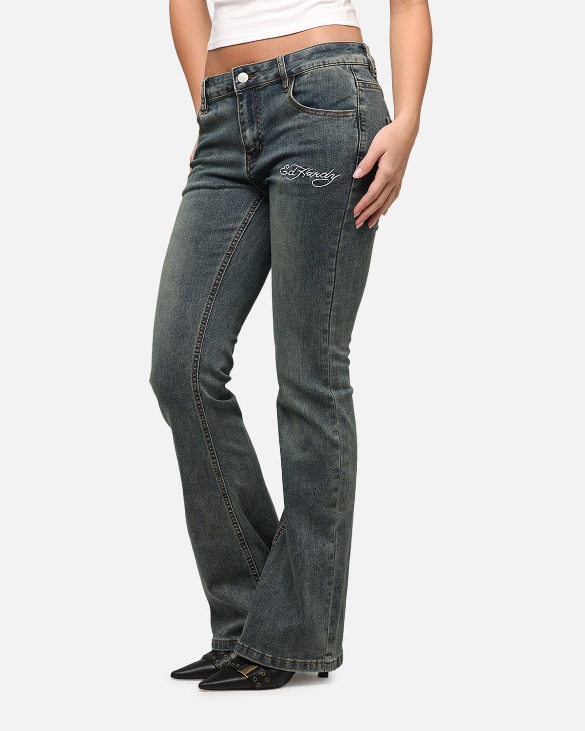 ED HARDY Ed Hardy Women's Tiger Bootcut Jeans Dirty Blue