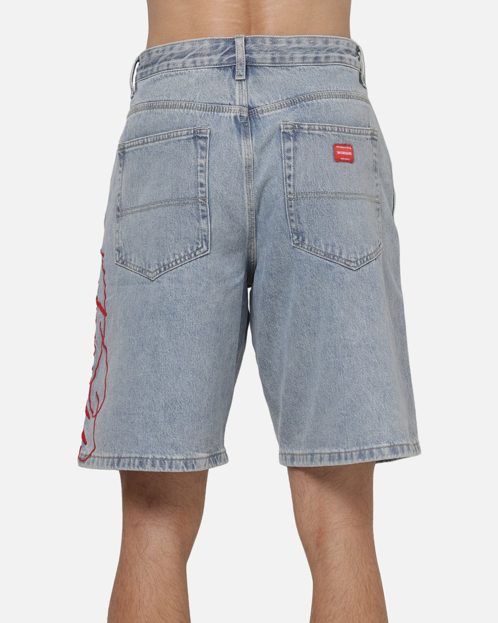 WORSHIP Worship Scripted Big Dawg Jean Shorts Worn Blue