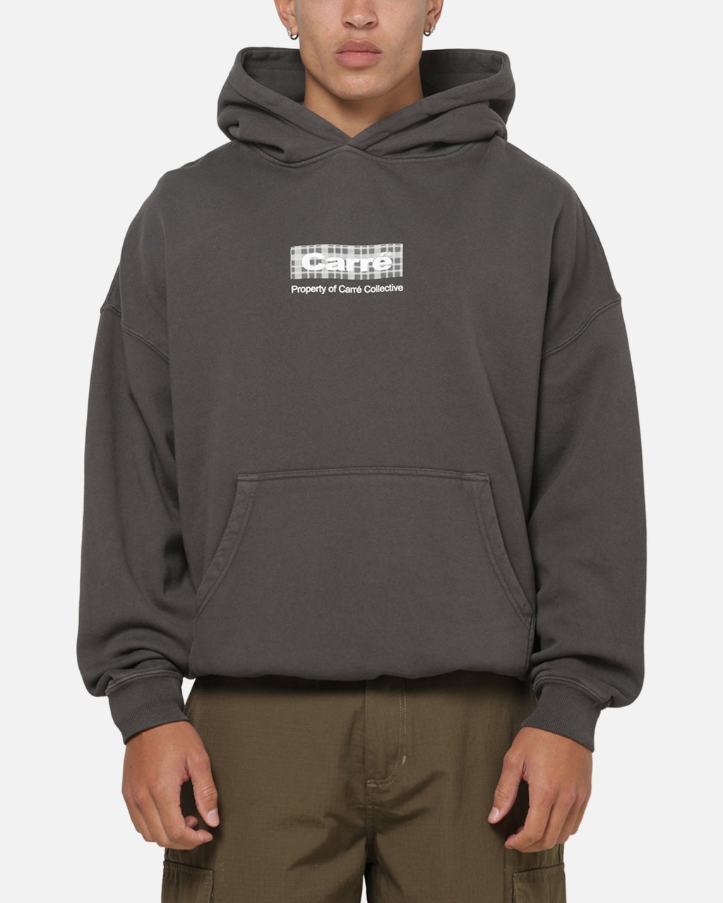 CARRE Authentic Carre Box Check Hoodie Charcoal