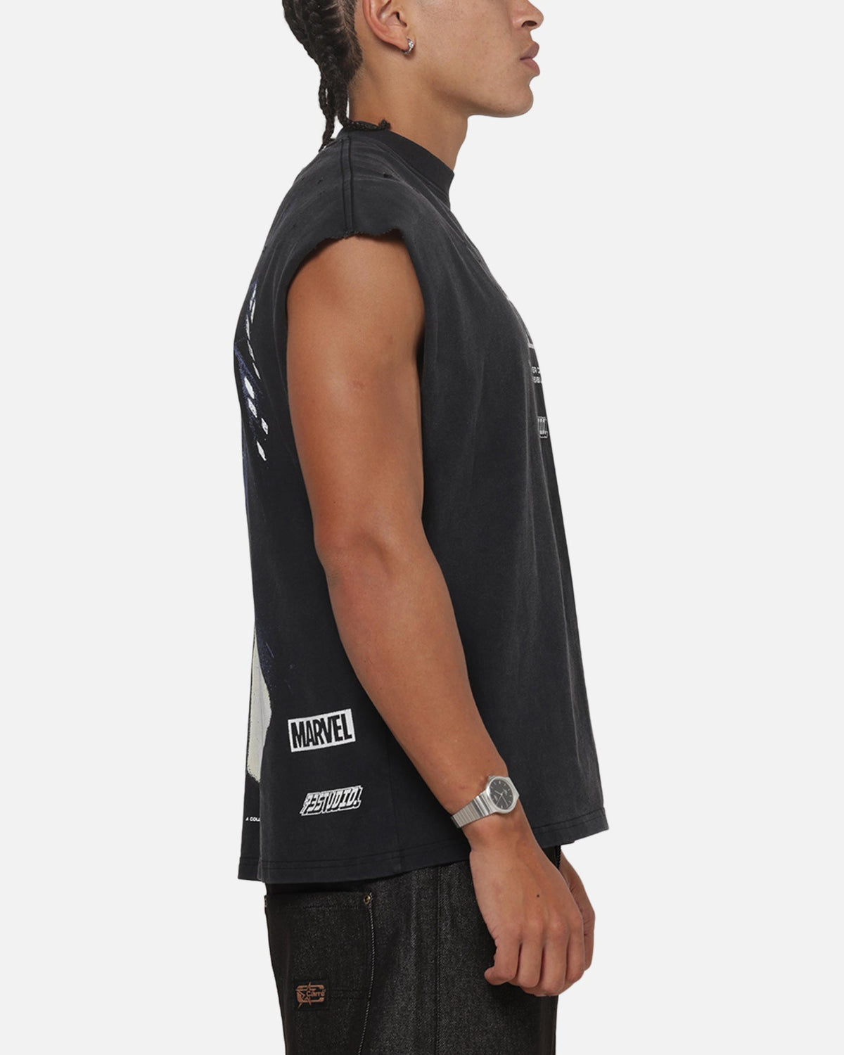 73Studio Official 73Studio Marvel Spotlight Muscle T-Shirt Black Acidwash