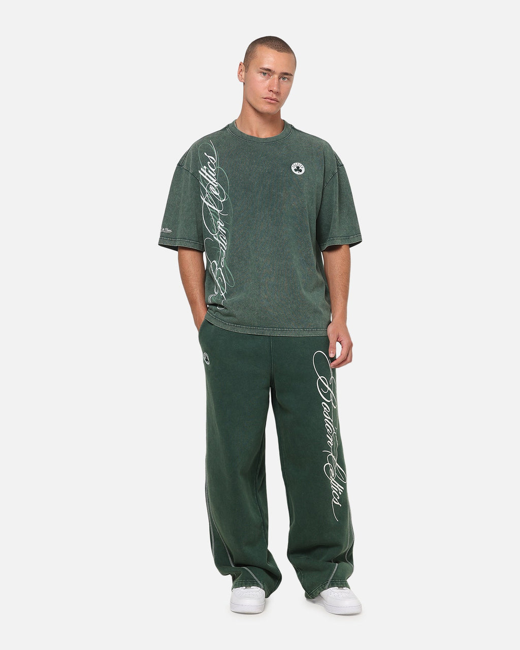 MITCHELL & NESS Official Mitchell & Ness Boston Celtics Star Script Boxy T-Shirt Pine Green
