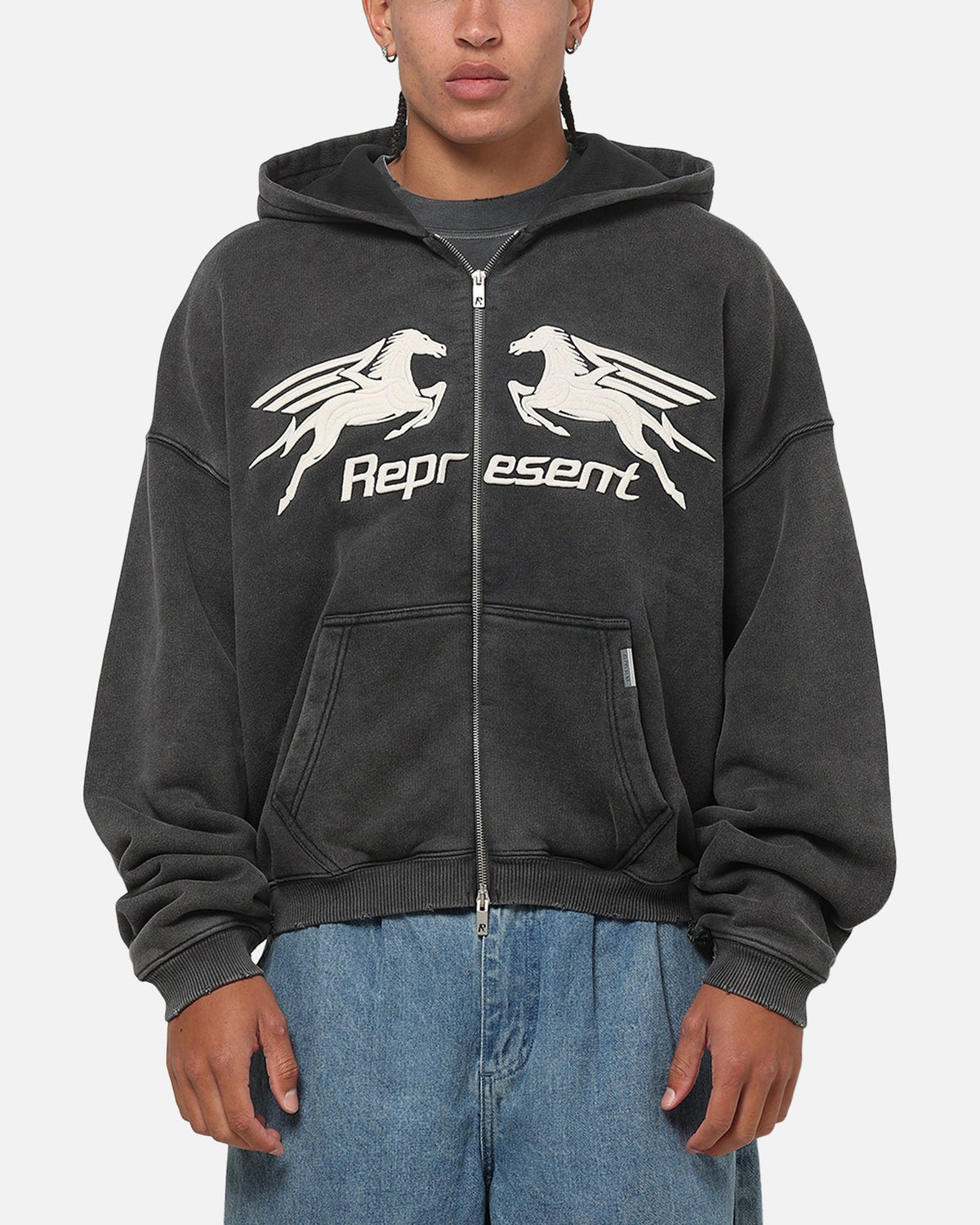 REPRESENT Represent Pegasus Zip Through Hoodie Vintage Grey