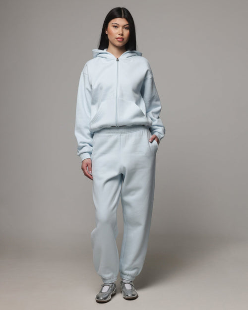 AMERICAN THRIFT American Thrift Women's Classic Zip Hoodie Light Blue