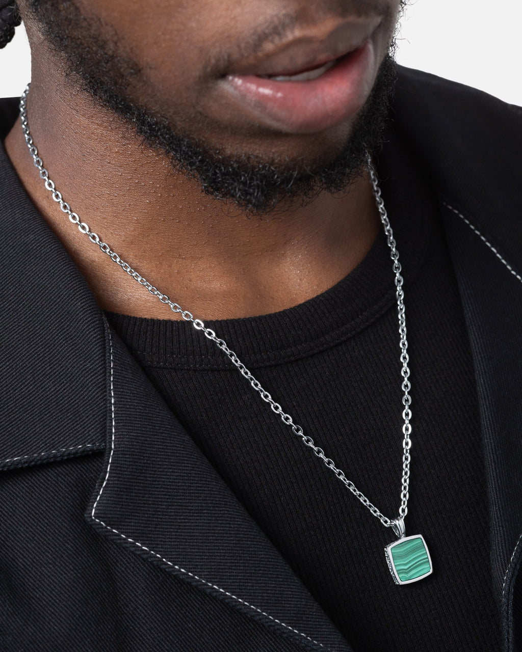 SAINT MORTA Classic Saint Morta Malachite Pendant Chain White Gold