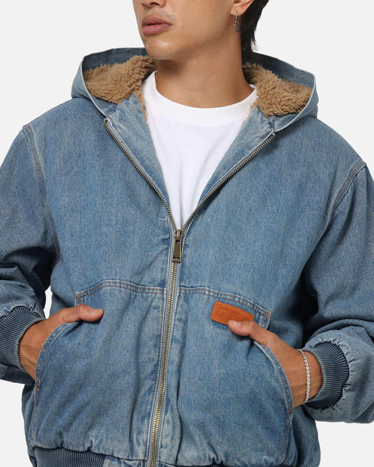 CARRE Carre Sherpa Lined Zip Hoodie Mid Blue Denim