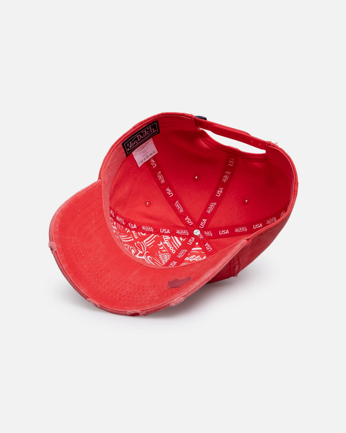 VON DUTCH Von Dutch Distressed Dad Strapback Cap Washed Red