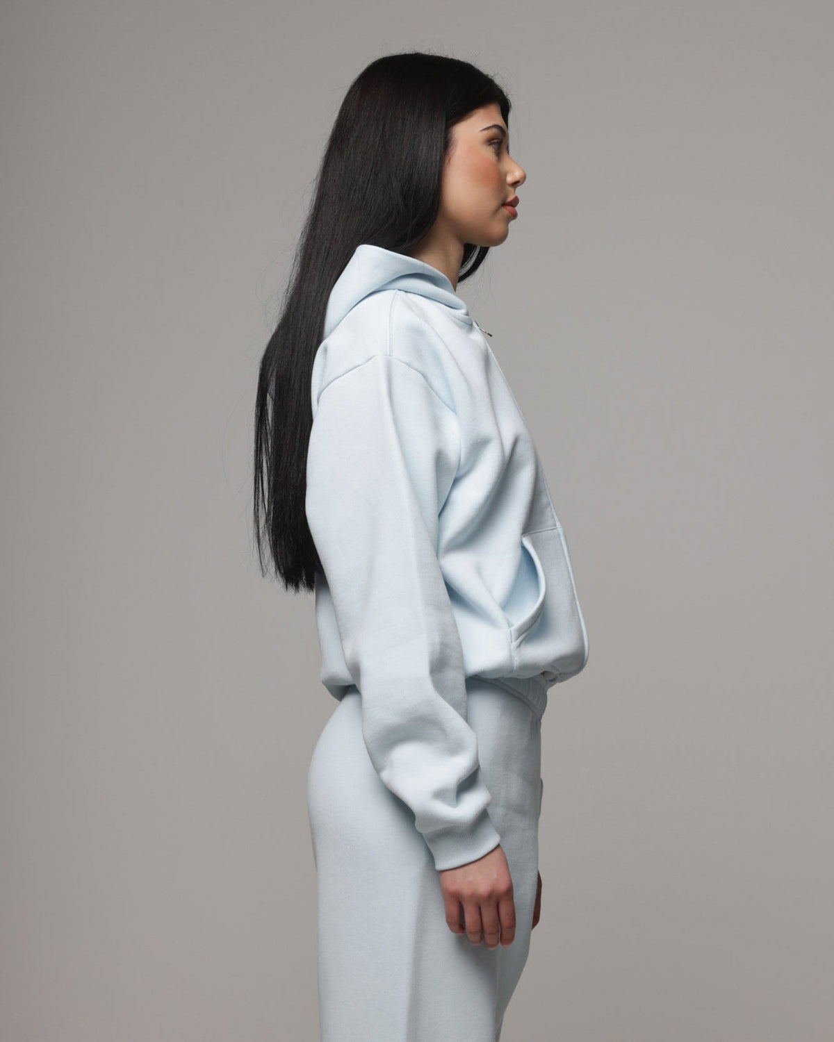 AMERICAN THRIFT American Thrift Women's Classic Zip Hoodie Light Blue