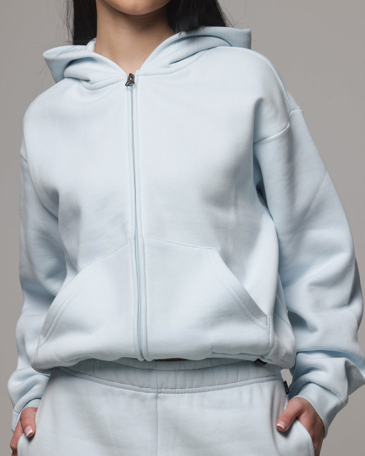 AMERICAN THRIFT American Thrift Women's Classic Zip Hoodie Light Blue