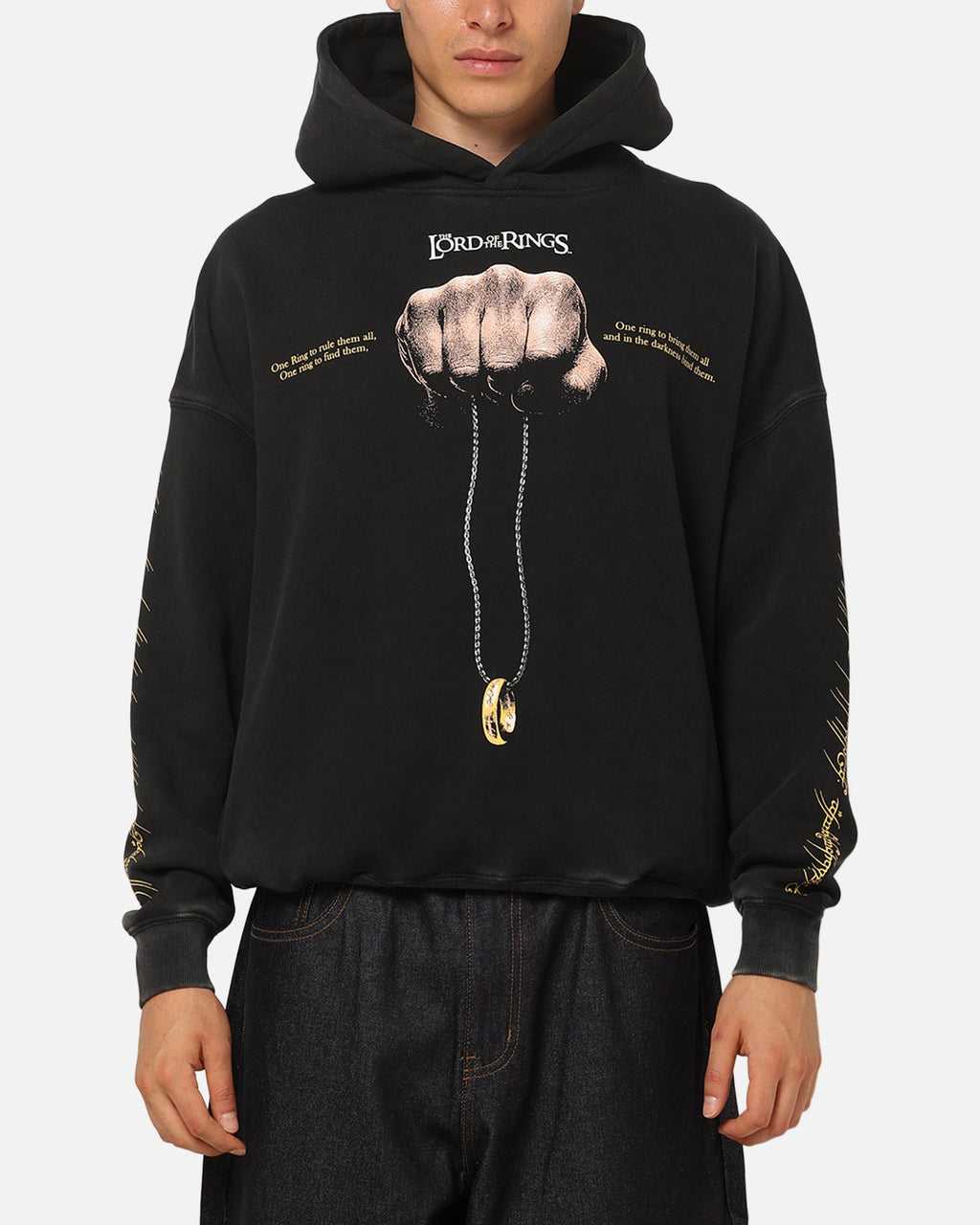 73Studio 73Studio X The Lord Of The Rings The Ring Hoodie Black Acidwash