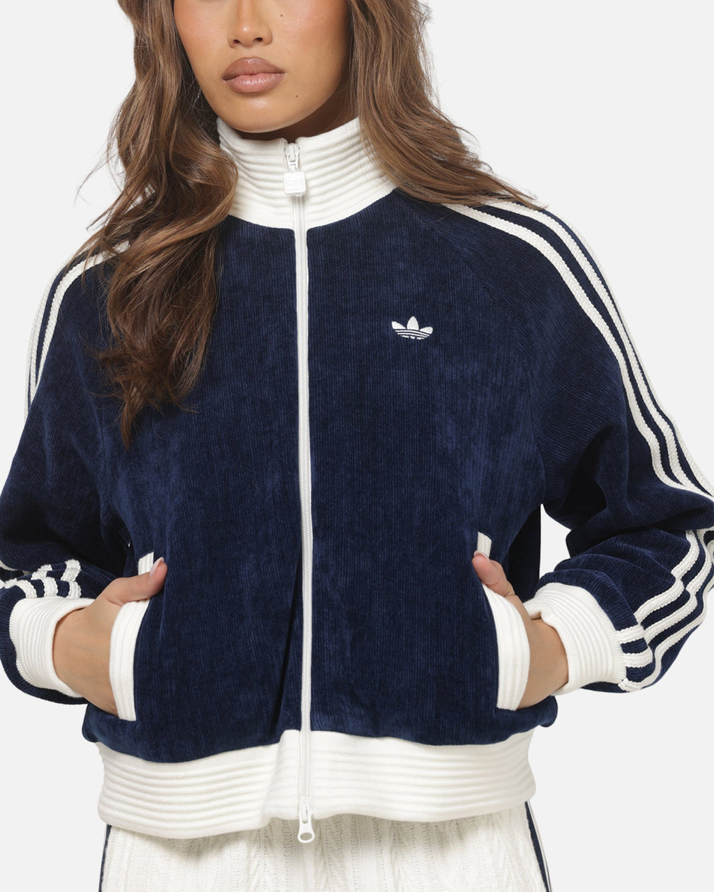 ADIDAS Adidas Women's Velour Knit Track Top Navy/Off White