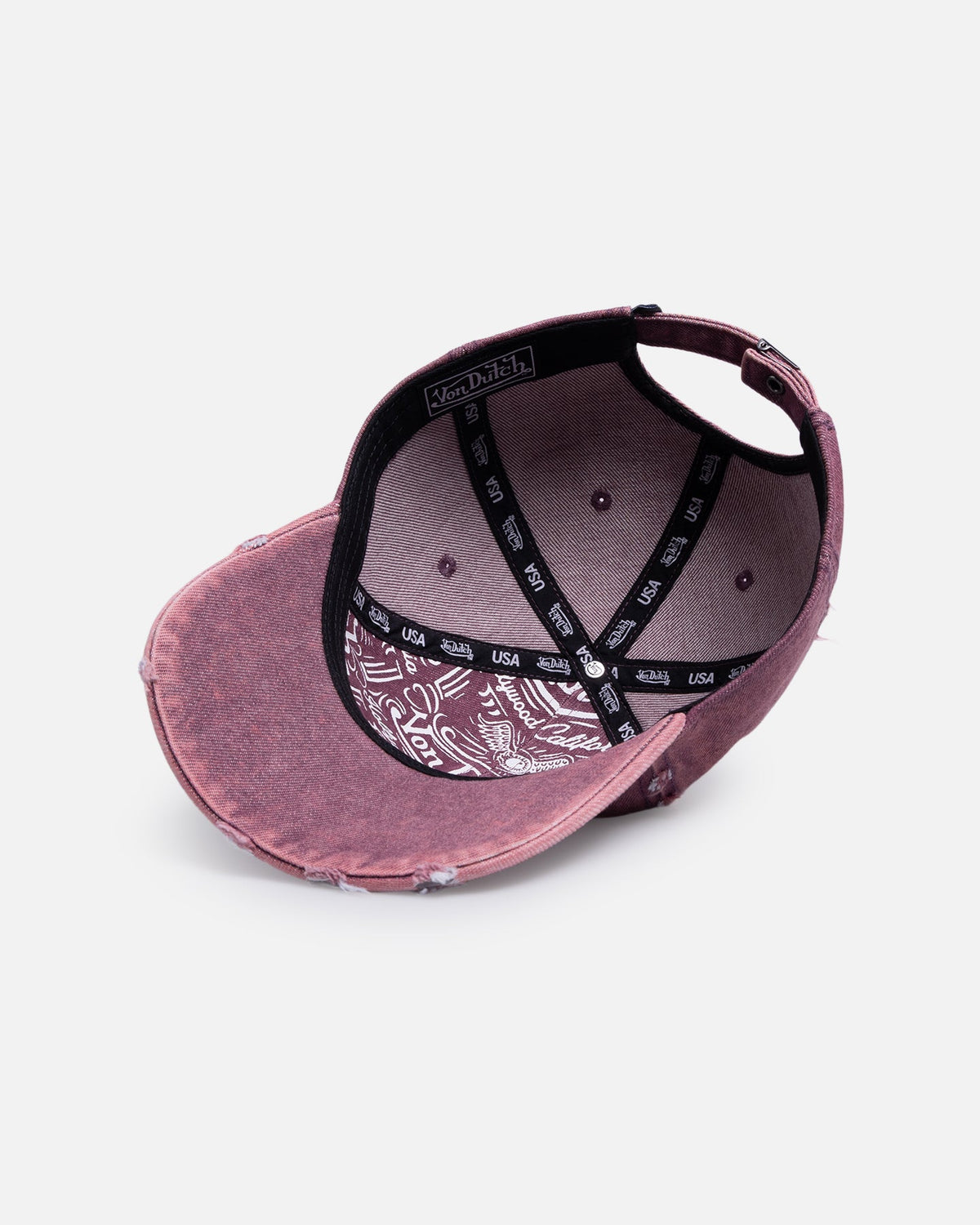 VON DUTCH Von Dutch Cross Distressed Strapback Cap Burgundy