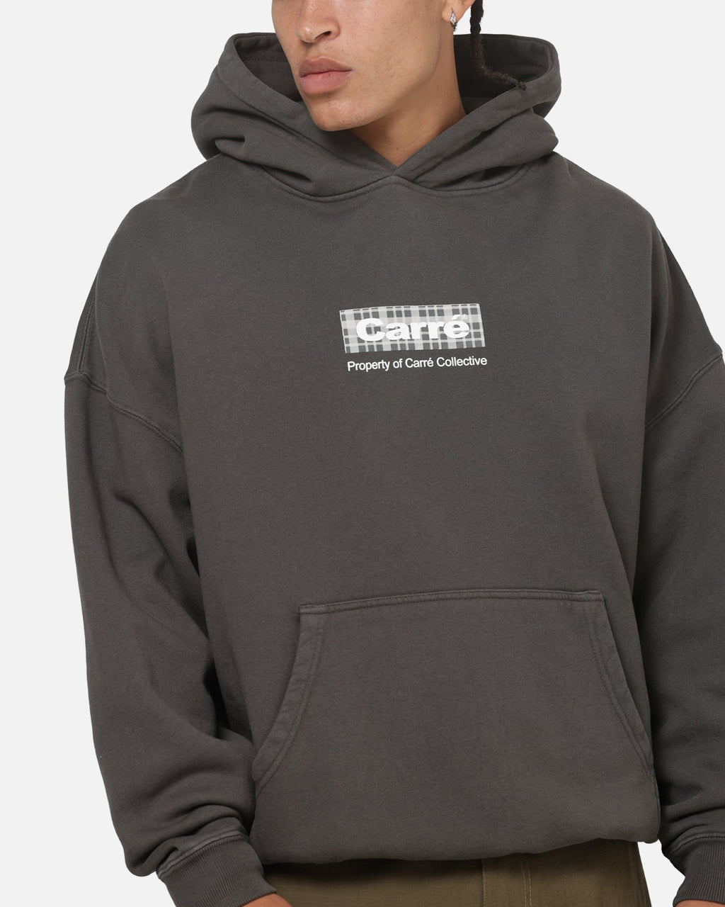 CARRE Authentic Carre Box Check Hoodie Charcoal
