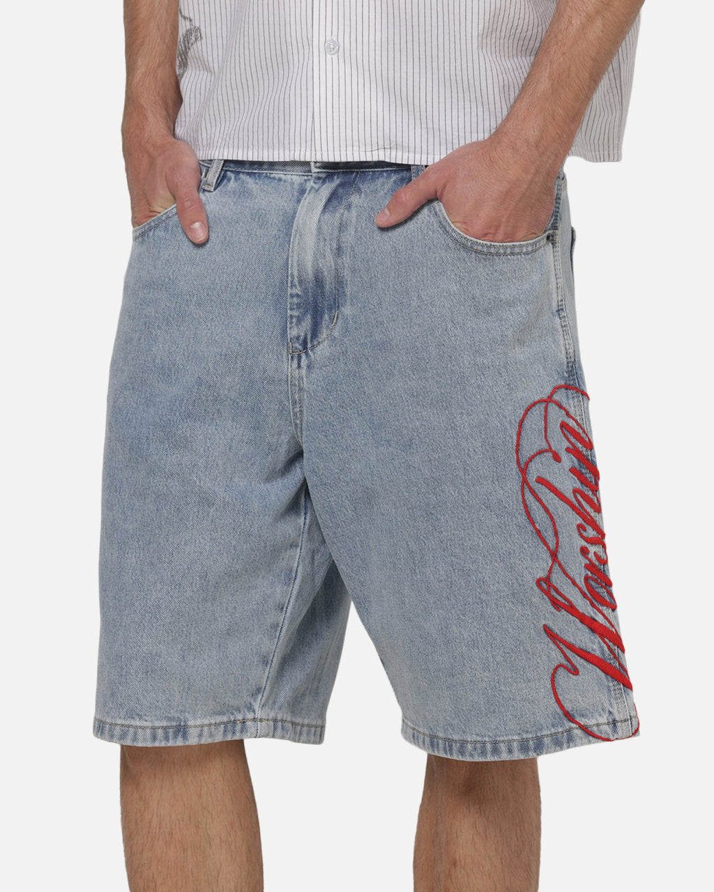 WORSHIP Worship Scripted Big Dawg Jean Shorts Worn Blue