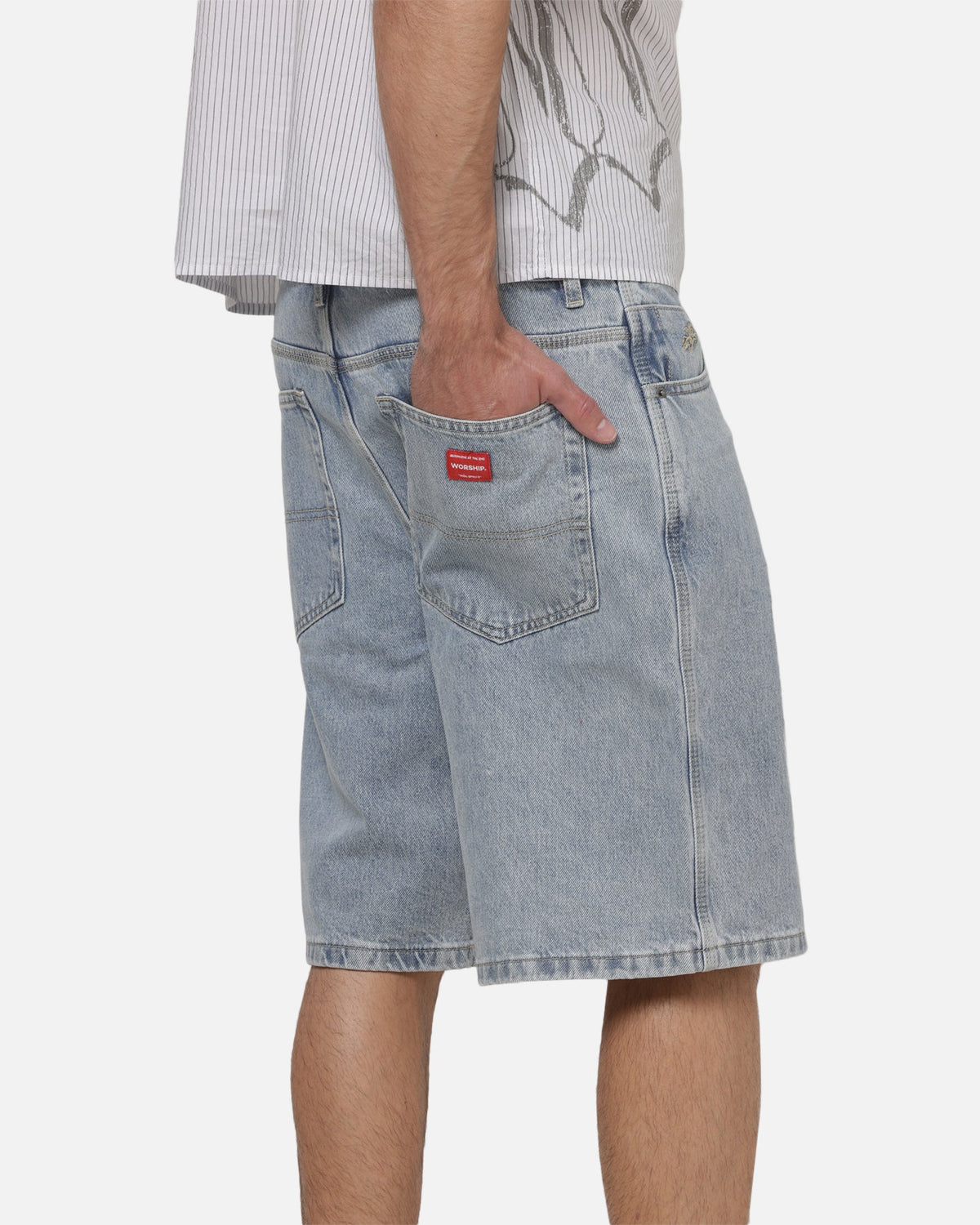 WORSHIP Worship Scripted Big Dawg Jean Shorts Worn Blue