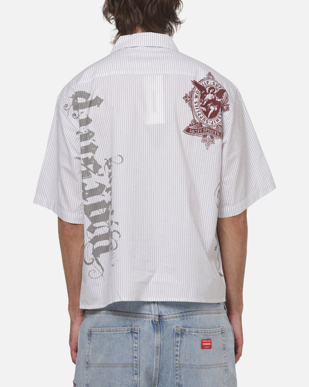 WORSHIP Worship Restraint Box Crop Shirt White Pinstripe