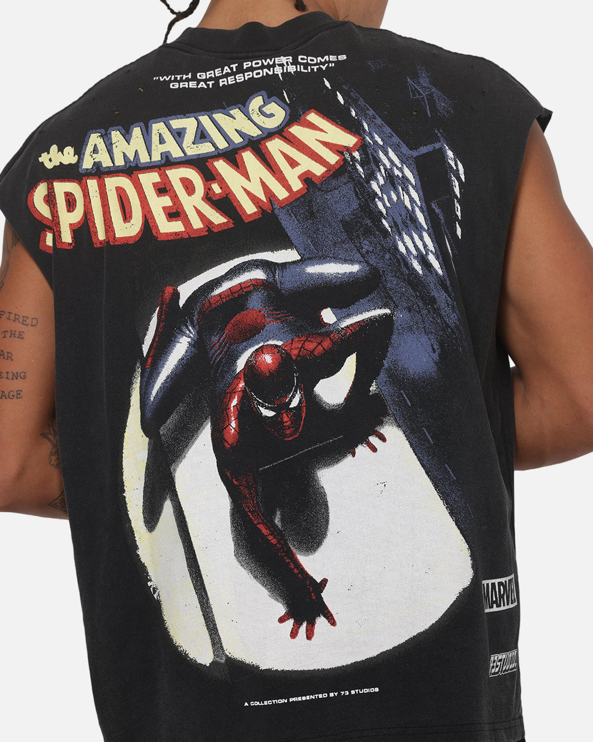 73Studio Official 73Studio Marvel Spotlight Muscle T-Shirt Black Acidwash