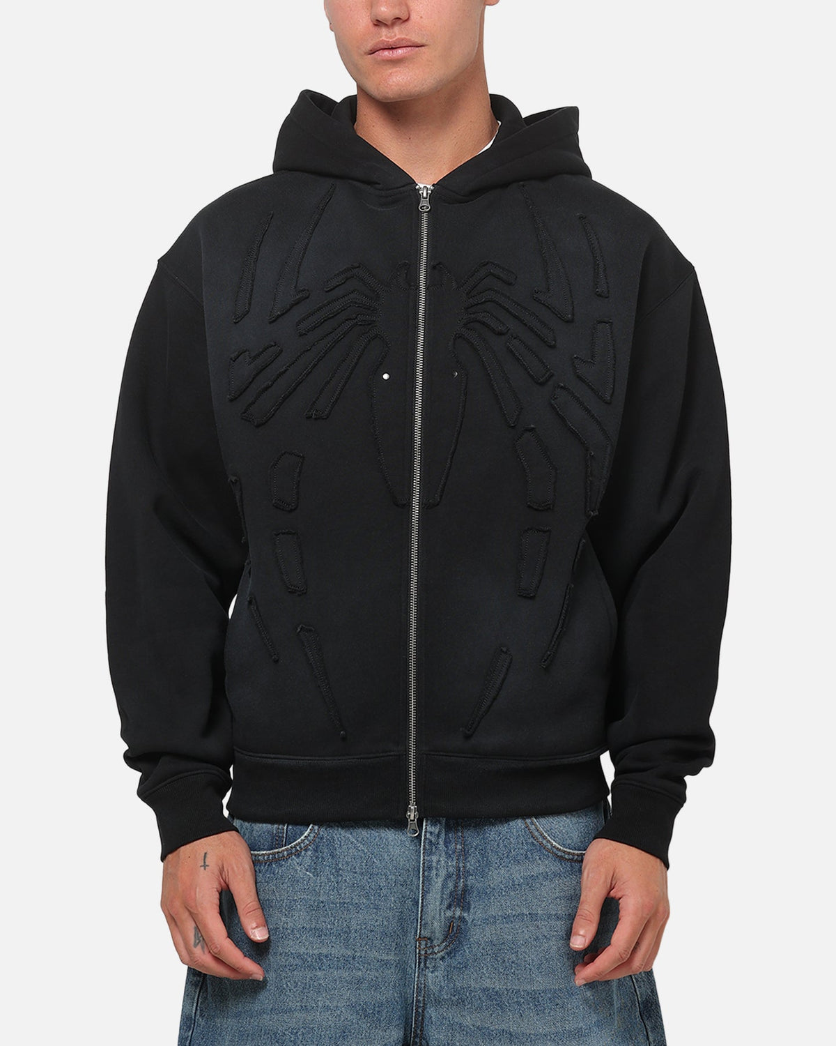 73Studio 73Studio Marvel Spider-Man Battle Torn Zip Hoodie Washed Black