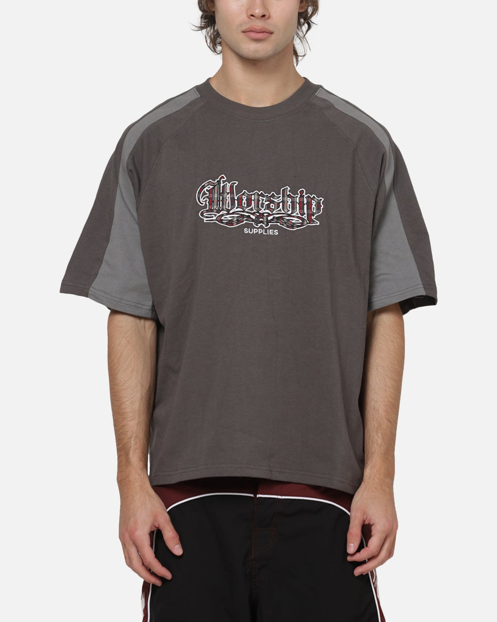 WORSHIP Authentic Worship Catharsis Box Crop Raglan T-Shirt Worn Black