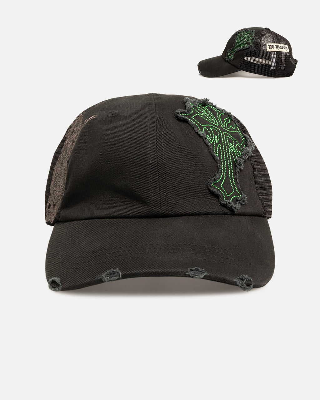 ED HARDY Ed Hardy Euro Distressed Trucker Snapback Black