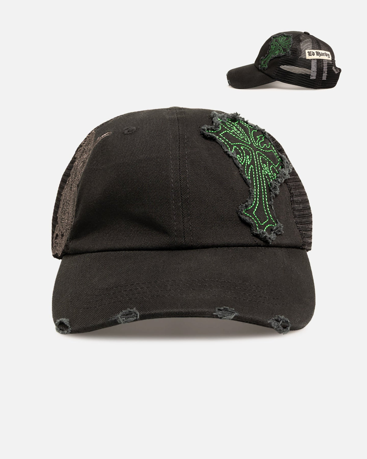 ED HARDY Ed Hardy Euro Distressed Trucker Snapback Black