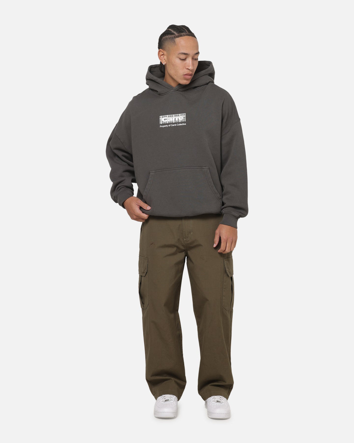 CARRE Authentic Carre Box Check Hoodie Charcoal