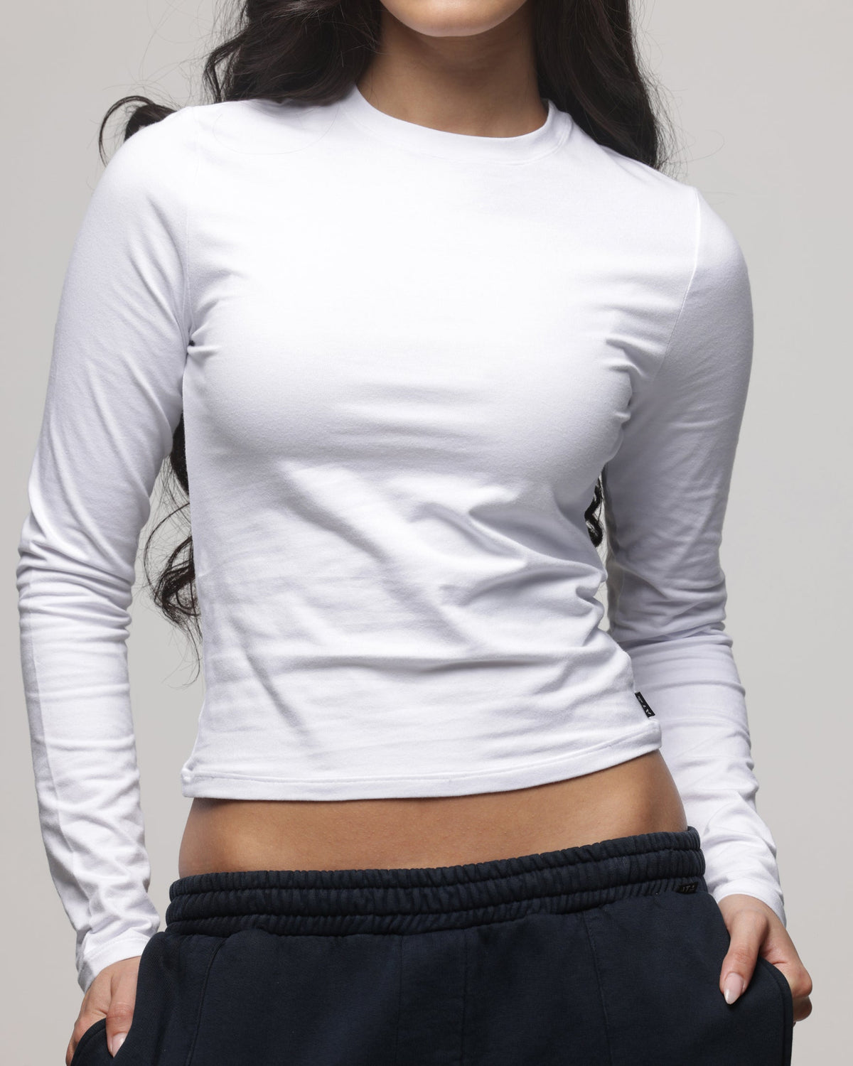 AMERICAN THRIFT American Thrift Women's Fitted Long Sleeve T-Shirt White