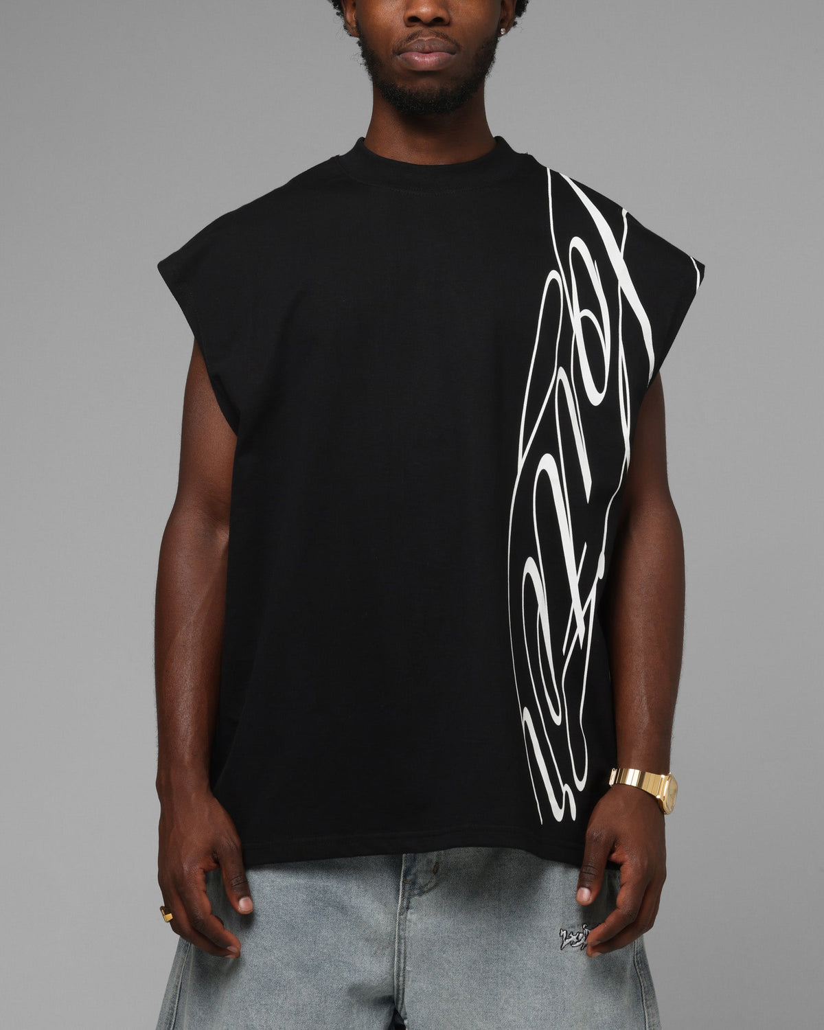 LOITER Loiter Script Muscle T-Shirt Black