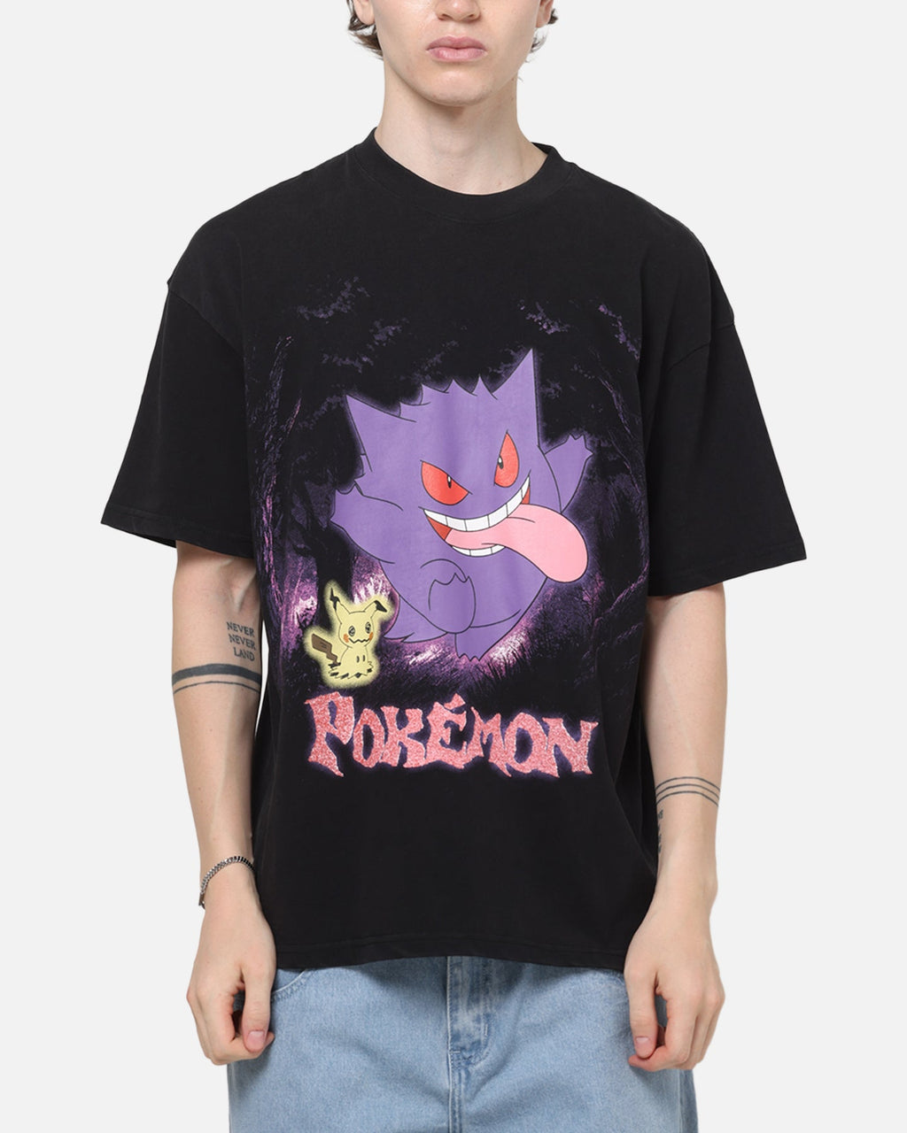 73Studio The Pokémon Collection By 73Studio Gengar Mimikyu T-Shirt Black Acidwash