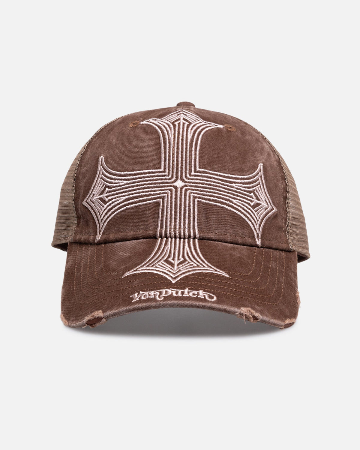 VON DUTCH Original Von Dutch Worn Out Trucker Snapback Hat Washed Brown