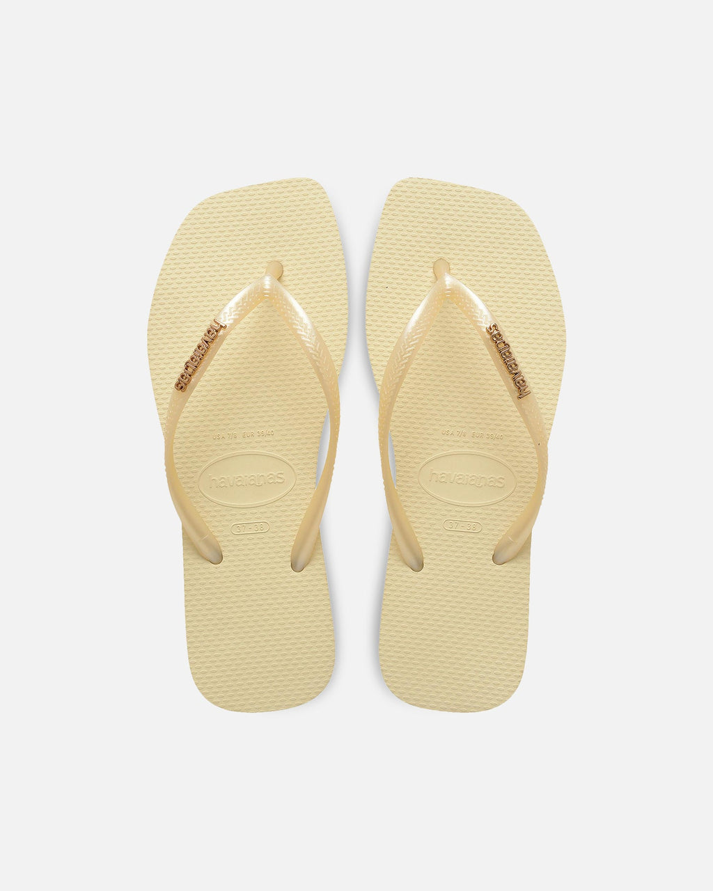 Havaianas Classic Havaianas Women's Square Toe Logo Metallic Thongs Butter