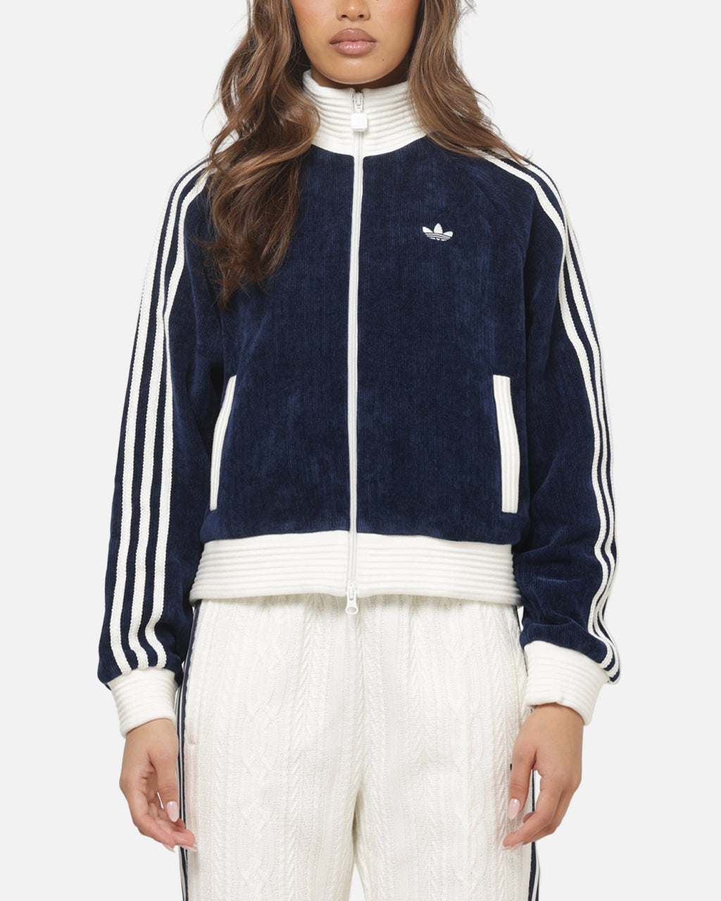 ADIDAS Adidas Women's Velour Knit Track Top Navy/Off White