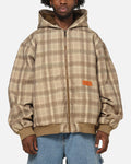 CARRE Authentic Carre Sherpa Lined Zip Hoodie Brown Plaid