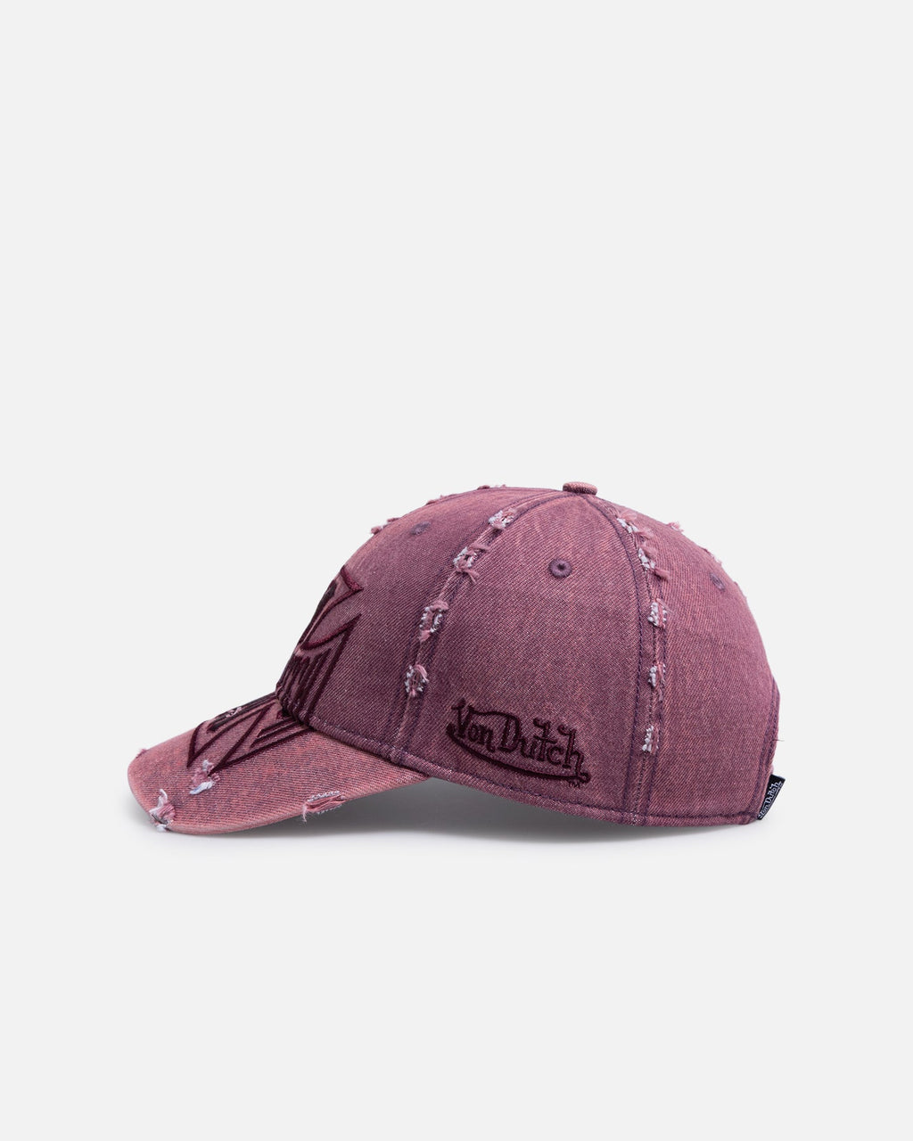 VON DUTCH Von Dutch Cross Distressed Strapback Cap Burgundy