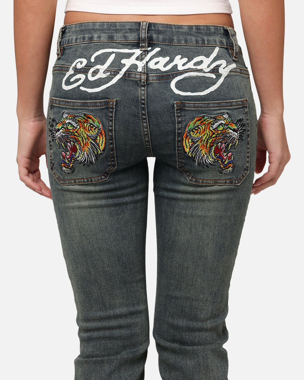 ED HARDY Ed Hardy Women's Tiger Bootcut Jeans Dirty Blue